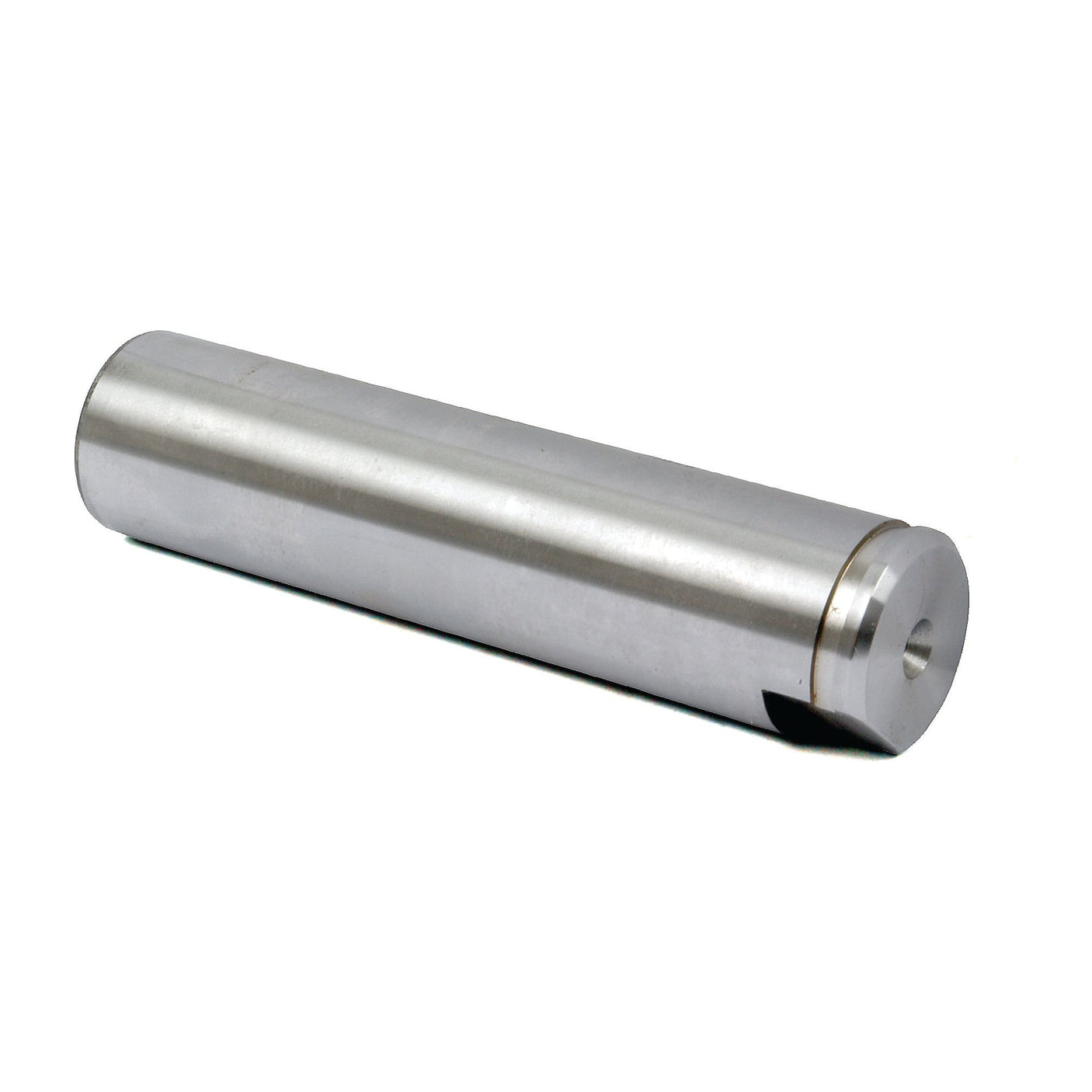 The Sparex Pin (Sparex Part No. S.11358) is a metal cylindrical pin with a smooth surface, featuring a small notch and a flat end on one side, making it perfect for use as a steering pivot.