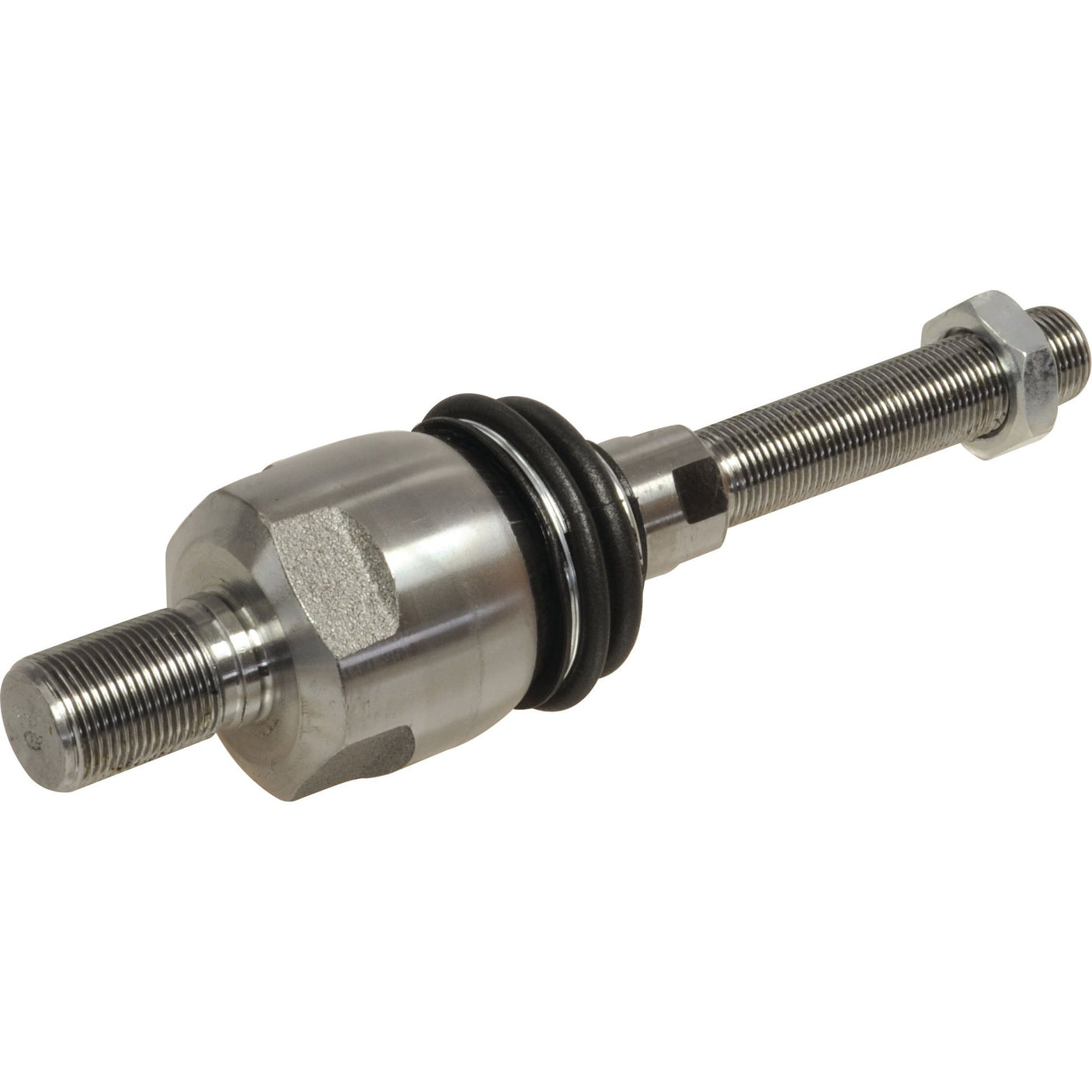 A Sparex Steering Joint, length 208mm (S.113770), featuring metal construction with threaded shafts on both ends, an adjustable nut, and a central cylindrical housing with rubber seals, compatible with M22 x 1.5 specifications.