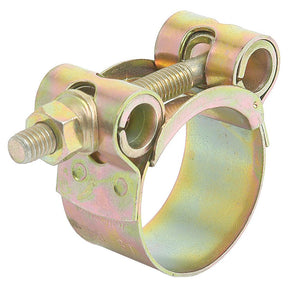 The Heavy Duty Hose Clip: Ø29-31mm by Sparex (Part No. S.11381) features a galvanised steel construction and a screw-and-bolt mechanism for tightening.