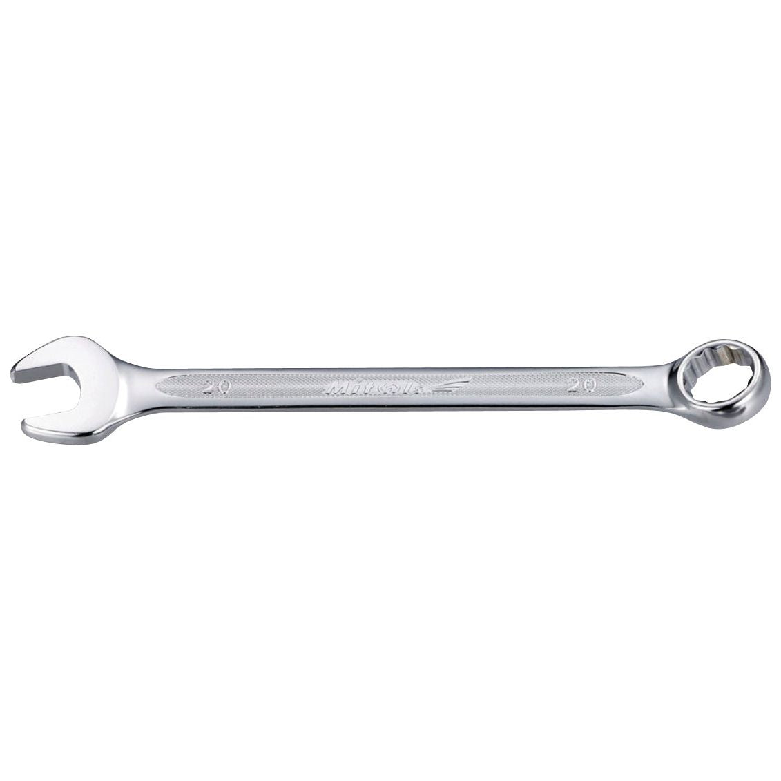 The Sparex Combination Spanner 15mm (Sparex Part No. S.113823) is expertly crafted from durable chrome vanadium and features one open-end and one closed ring-end, with "20" marking denoting its 15mm size.