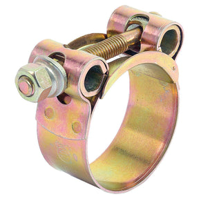 The Sparex Heavy Duty Hose Clip (Sparex Part No. S.11383) for Ø36-39mm features a robust design with a screw tightening mechanism, including a bolt and nut for secure fastening, crafted from galvanized steel.