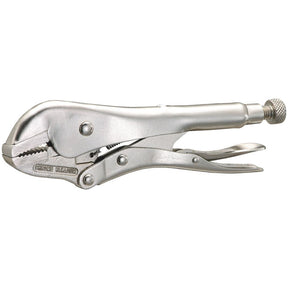 A pair of Sparex Straight Jaw Locking Pliers - S.113844, crafted from durable steel alloy, featuring a straight jaw, adjustment screw, and release lever.