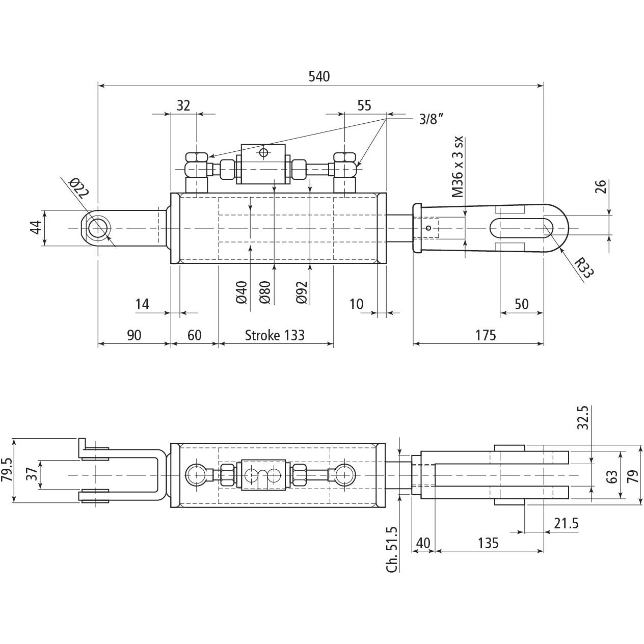 Hydraulic Levelling Box (Supplied with: Hoses), Min. Length: 540mm, Cylinder Bore: 80mm.
 - S.113922 - Farming Parts