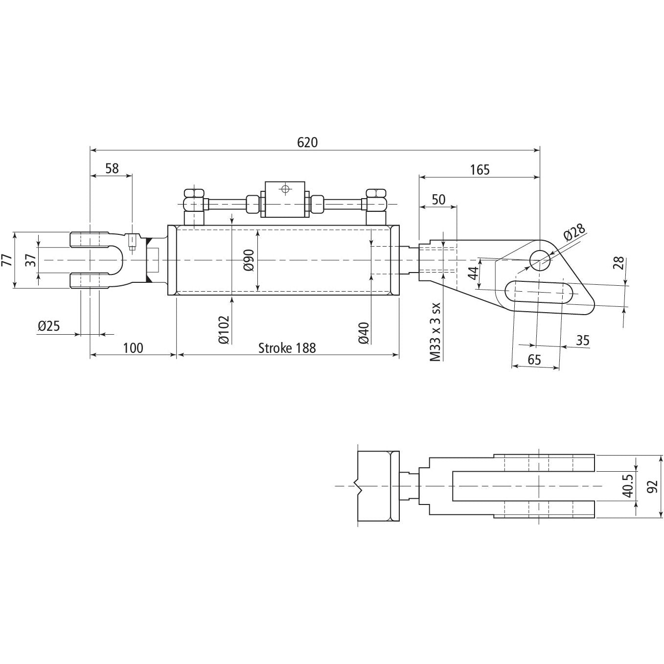 Hydraulic Levelling Box (Supplied with: Hoses), Min. Length: 620mm, Cylinder Bore: 90mm.
 - S.113925 - Farming Parts