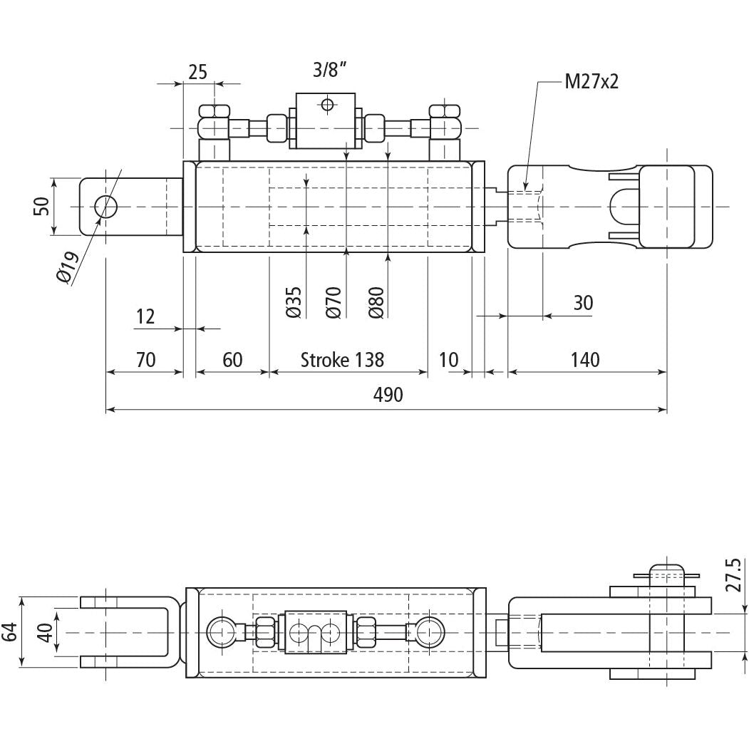 Hydraulic Levelling Box (Supplied with: Hoses), Min. Length: 490mm, Cylinder Bore: 70mm.
 - S.113928 - Farming Parts