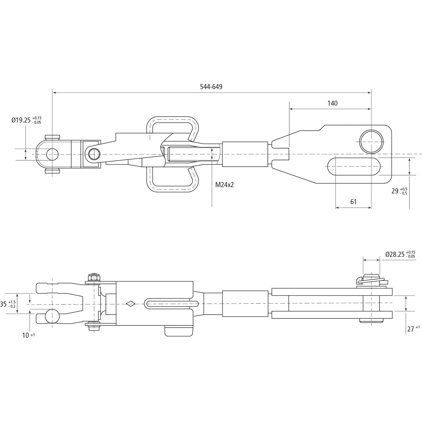 Technical drawing of a Hydraulic Levelling Box, showing detailed dimensions and specifications, including various measurements in millimeters and the 70mm Cylinder Bore.

Product Data:
- Product Name: Hydraulic Levelling Box (Supplied with: Hoses) 
- Fork Hole Ø 19mm
- Fork Hole Ø 28 & 29x90mm 
- Min. Length: 545mm
- Cylinder Bore: 70mm
- Sparex Part No.: S.113936

Brand Name: Sparex