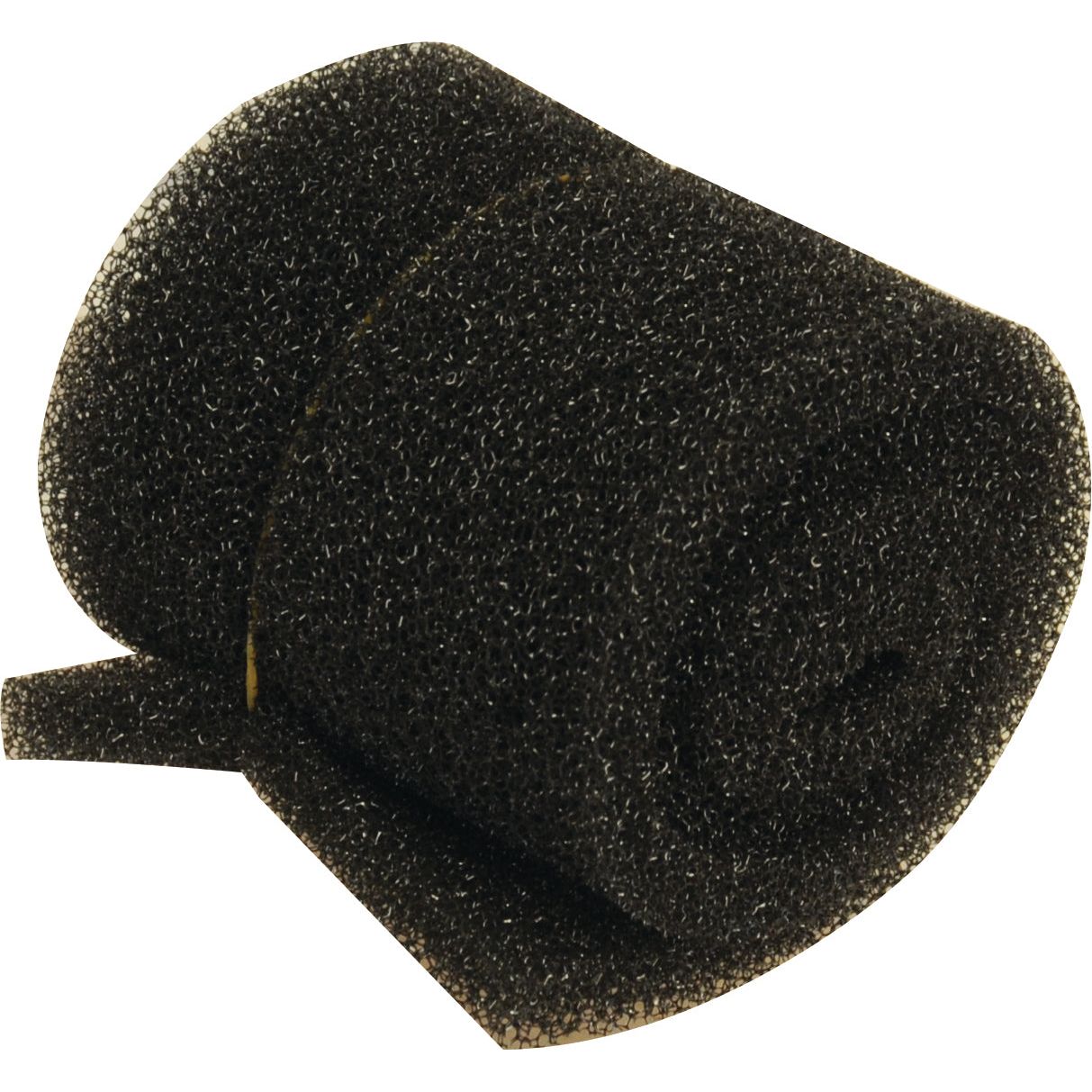 The Cab Filter | Sparex Part No. S.114053 by Sparex is a rolled-up piece of black foam filter material with a textured surface, perfect for use in Valtra and Valmet tractors.