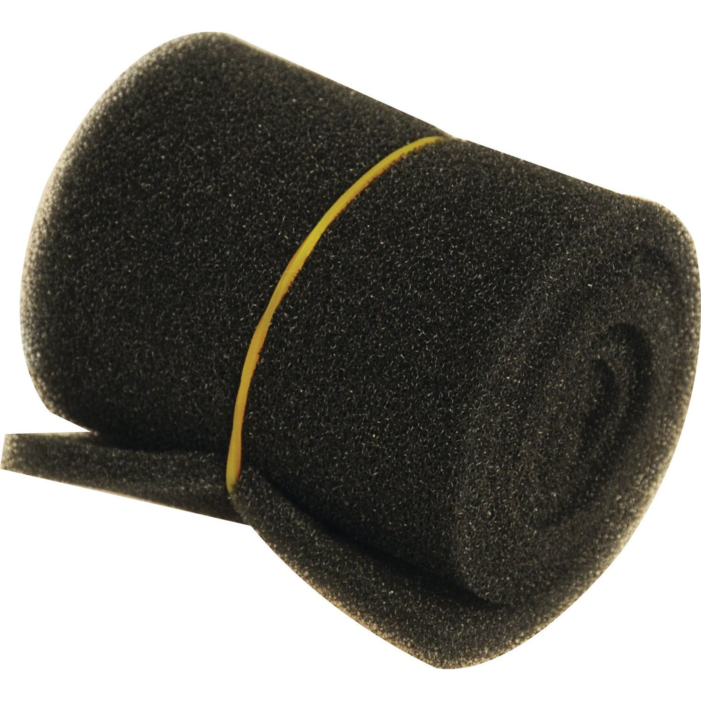 A rolled piece of black foam, secured with a yellow rubber band, resembling a Cab Filter (Sparex Part No. S.114056) from the brand Sparex.