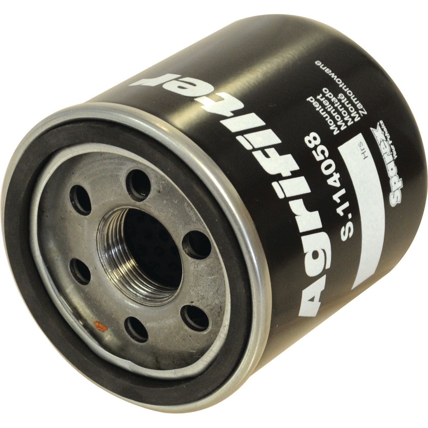 A black cylindrical transmission filter, branded "Sparex," model number S.114058, with an M24 x 1.50 INT thread, commonly used in Valmet Valtra tractors.