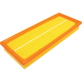 The Sparex Cab Filter, part no. S.114123, is a rectangular, pleated air filter featuring a yellow, orange-rimmed frame that provides premium protection for your vehicle's cabin.
