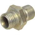 The Sparex M14 (8L) Male X 1/4'' BSP Male 60° Cone hex nipple, part number S.114137, features threaded male ends on both sides and is ideal for plumbing connections.