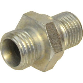 A Sparex M14 (8L) Male X 3/8'' BSP Male 60* Cone, identified by Sparex Part No. S.114138, is designed for pipe connections with brass hex nipples and 3/8'' BSP threaded ends.