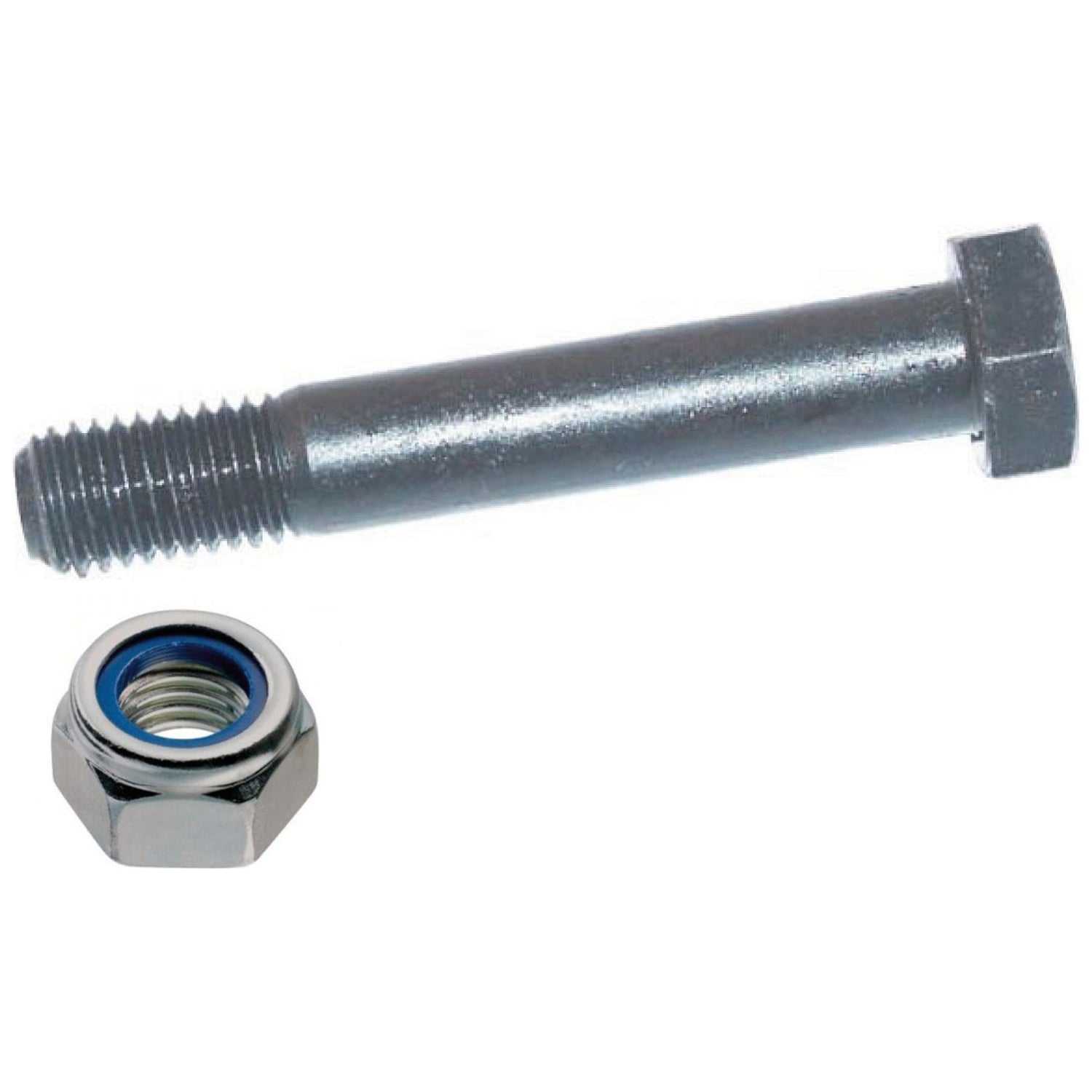 The Sparex Hexagonal Head Bolt With Nut (TH) - M16 x 90mm, Tensile strength 10.9, is shown against a white background. The bolt is threaded on one end, while the nut includes a blue nylon insert for added security.