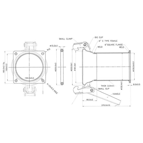 Coupling with Square Flange - Female 6'' (150mm) x (150mm) (Galvanised) - S.115077 - Farming Parts