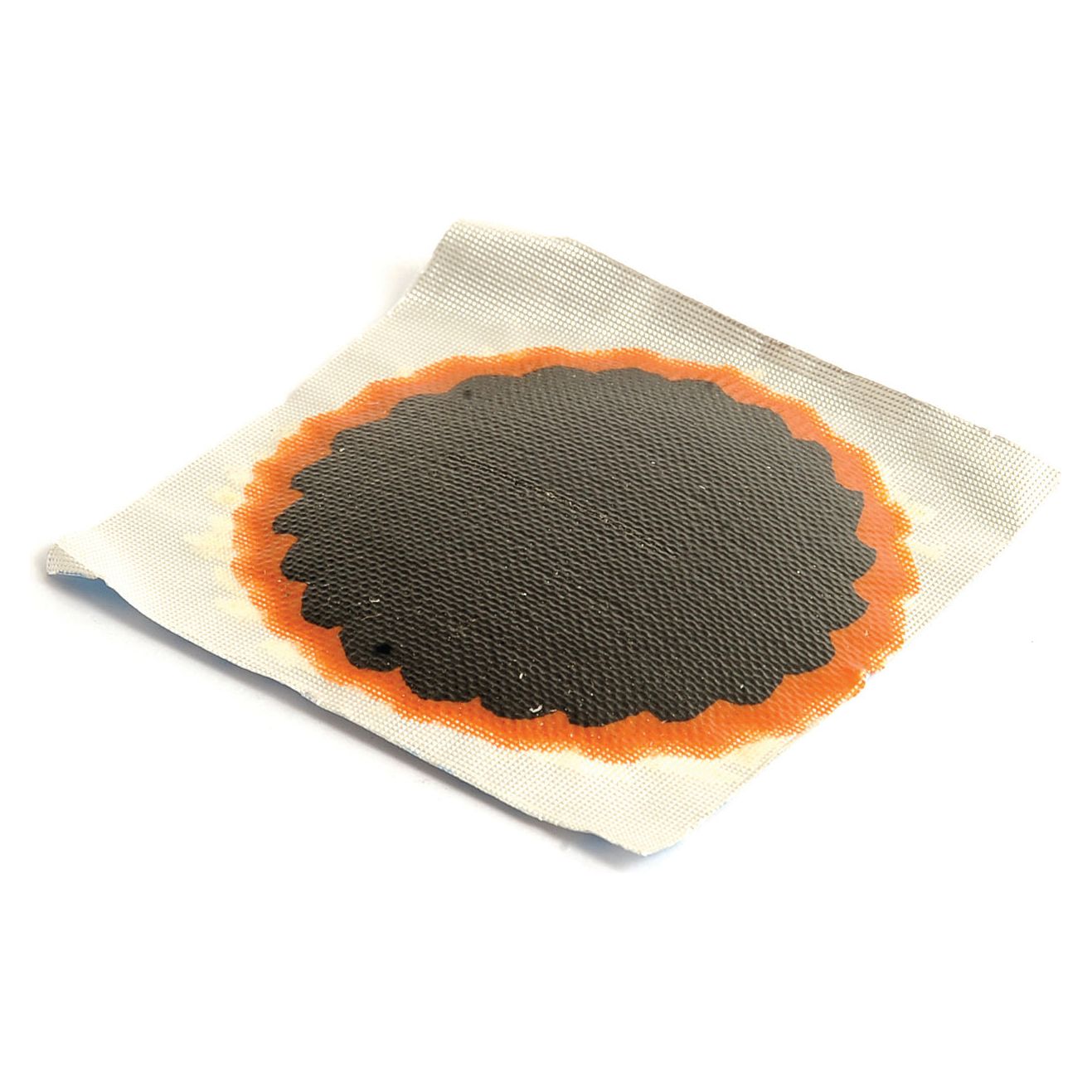 The Sparex Round Repair Patch (No. 2), Ø45mm, features a central black textured area with an orange border on a grey backing, designed for effective repair of tires and tubes.