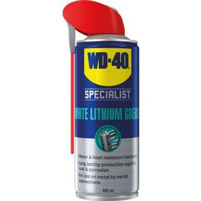 A 400ml can of Sparex WD-40 White Lithium Grease (S.115221), featuring a red nozzle and labeled for protecting against rust and corrosion, is ideal for metal-to-metal applications.
