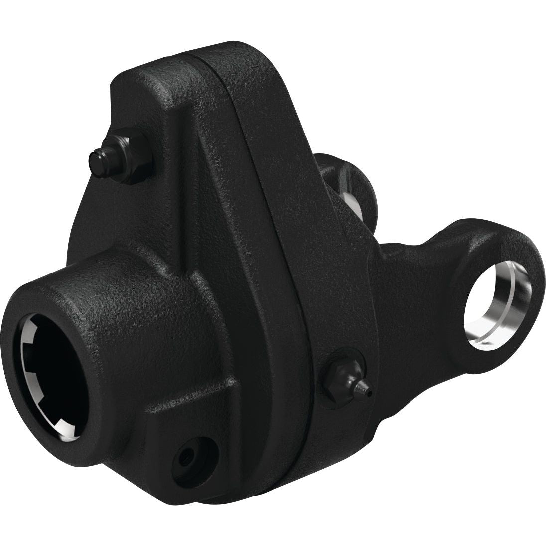 The PTO Shearbolt Clutch (U/J Size: 32 x 76mm) Size: 1 3/8''-6 Spline - S.117838 by Sparex is a black mechanical component with a cylindrical opening and bolted attachments, designed for integration into a larger system.