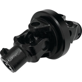 A black metal PTO Wide Angle Joint, a mechanical component used in drive systems to transmit rotary motion and torque, with universal joint dimensions specified (U/J Size: 32 x 76mm & 27 x 94mm), size of 1 3/8''-6 Spline, profile: Lemon, Ref: 1bGA. | Sparex Part No. S.117869 by Sparex, isolated on a white background.