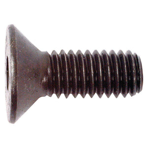 Close-up of a Sparex Metric Countersunk Hexagon Socket Screw, M6x16mm (DIN 7991) | Sparex Part No.S.11796, featuring a threaded shank and designed for countersunk holes.