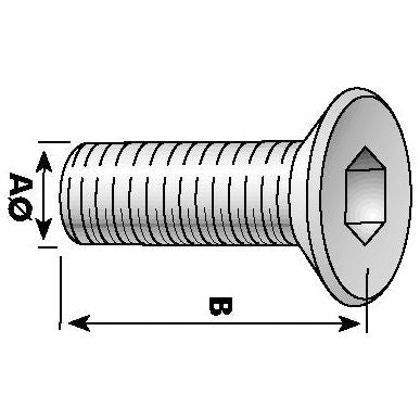 A technical drawing of the Sparex Metric Countersunk Hexagon Socket Screw, M10x40mm (DIN 7991) with a 10.9 tensile strength, showing dimensions labeled A and B.