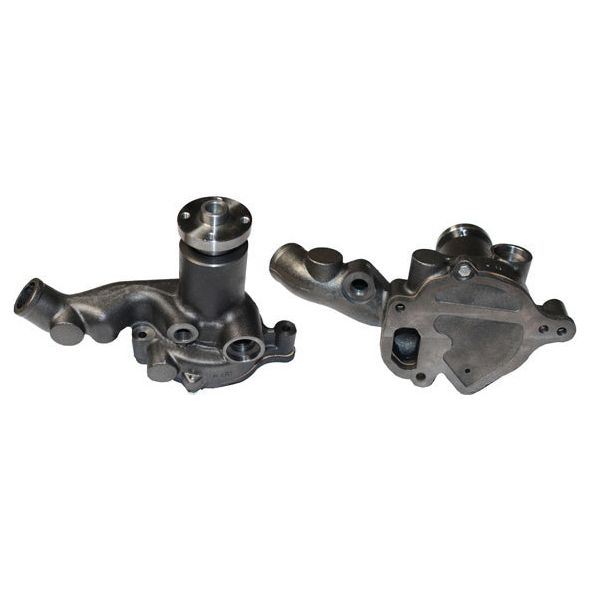 Two metal automotive parts, identified as Water Pump Assemblies (Sparex Part No. S.118110), are shown side by side. The part on the left is upright, showcasing its 4 hub holes, while the part on the right is displayed with its base visible. A Sparex impeller can be seen in both parts.