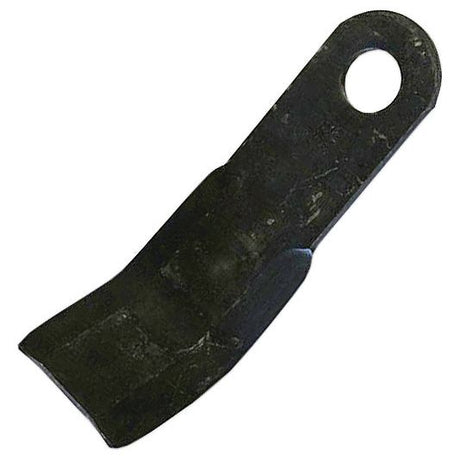 The Y type flail by Sparex features a 128mm length and 40mm width, with an 8mm thickness and a hole diameter of 16.5mm at one end. This black metal blade, rectangular in shape, is commonly used as a replacement part for rotary tillers or lawnmowers and is compatible with trusted brands like Kuhn and Nobili, fitting as model J1781000.