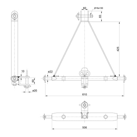 Drawbar Hitch System (Cat. 1) No. holes: 3, 610mm.
 - S.119467 - Farming Parts