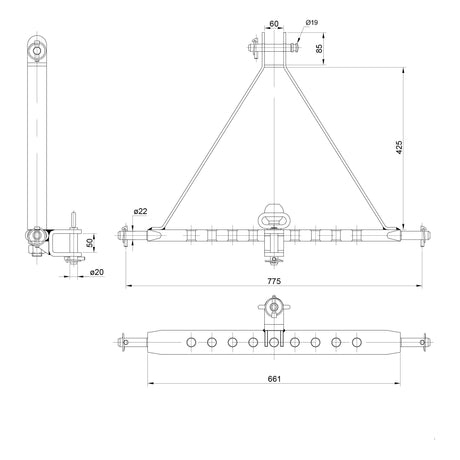 Drawbar Hitch System (Cat. 1) No. holes: 9, 775mm.
 - S.119468 - Farming Parts