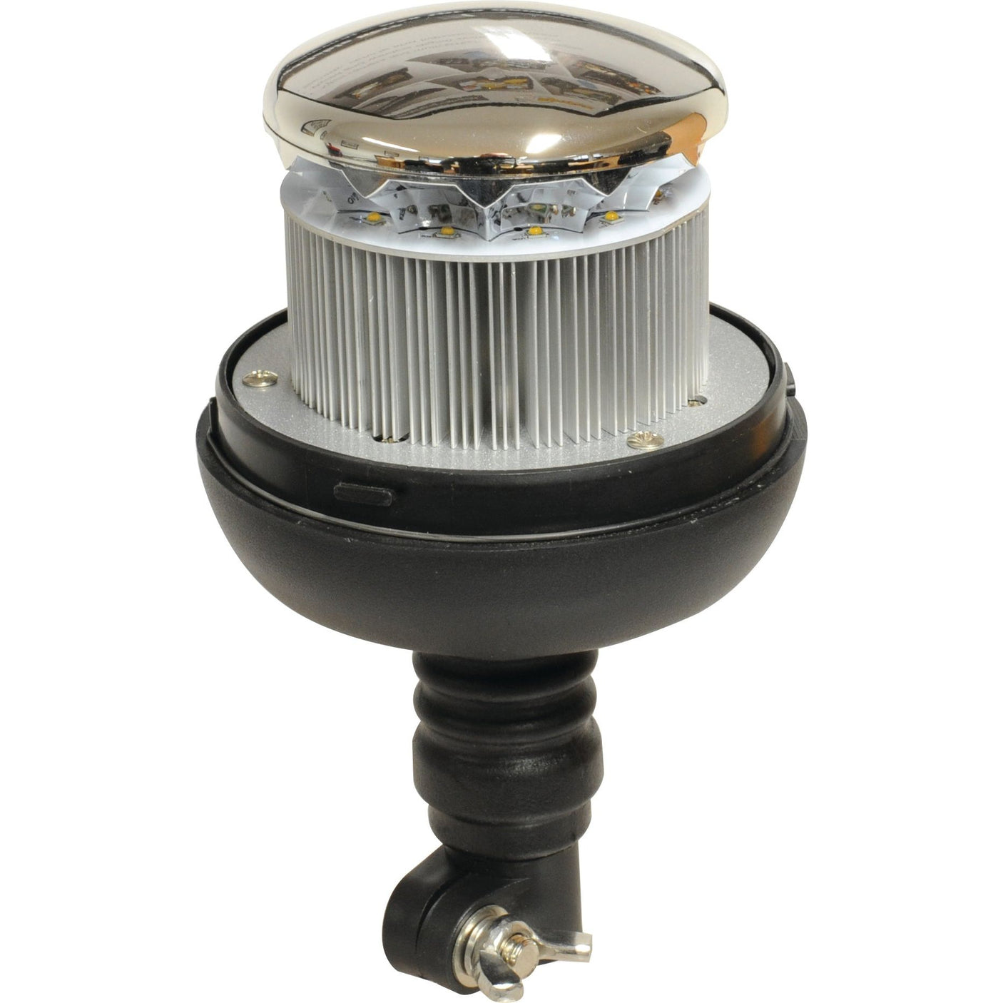 Close-up of a Sparex LED Rotating Beacon (Amber), featuring a ribbed cylindrical base, clear top, and flexible pin with an IP65 rating suitable for 12-24V installations and Class 3 interference protection.