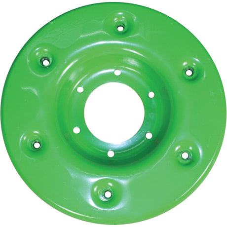 The Sparex Support Saucer (OD: 365mm), a green metal disc with a large central hole and several smaller holes around its circumference, is compatible with Deutz-Fahr KM 22 machinery. It can be used as a replacement for part number 06228357 under Sparex Part No. S.119604.