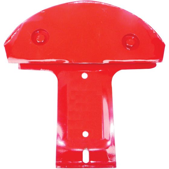 A red metal bracket with a semicircular top and a vertical extension, featuring two holes at the top and one hole in the center of the extension. This Sparex skid, measuring 330mm by 330mm by 45mm (Sparex Part No. S.119630), is compatible with Kuhn GMD models (replacement part number 56190500), ensuring precise hole centers for easy installation.