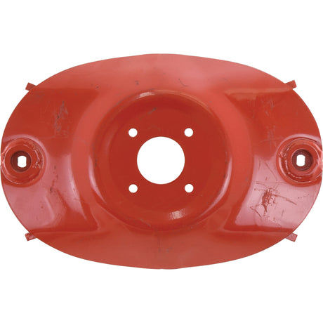 A Sparex mower cutting disc, measuring 420mm in length and 55mm in depth, featuring a central circular hole and four smaller surrounding holes with hole centers at 70mm and 363mm. It shows signs of wear and scratches, making it an ideal replacement part for Pottinger NOVACAT machinery, specifically fitting as part number 397601502 (Sparex Part No. S.119633).