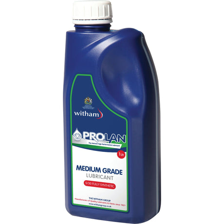 A blue bottle of Sparex ProLan Enduro Rust Protection medium grade workshop lubricant with a white cap; 1 liter labeled as Grade S.119788, fully synthetic 5W/30, offers excellent rust protection.