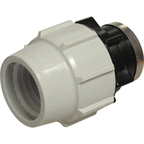 A Sparex female adaptor, Part No. S.119860, which is a 63mm x 1'' plastic and metal fitting commonly used in plumbing for coupling or repairs, shown in a close-up view.
