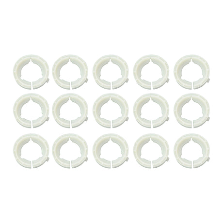 Image shows a grid of fifteen identical Plastic Bearing Sets (Sparex Part Number: S.119948) arranged in three rows of five. Each ring, under the Sparex brand GARDLOC product specifications, has an inner star-shaped cutout.