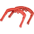 Two red plastic horseshoes with a geometric design, featuring a pair of large Replacement Gardloc C CLIPS (Sparex Part No. S.119982) from the Sparex brand, are placed side by side on a white background.