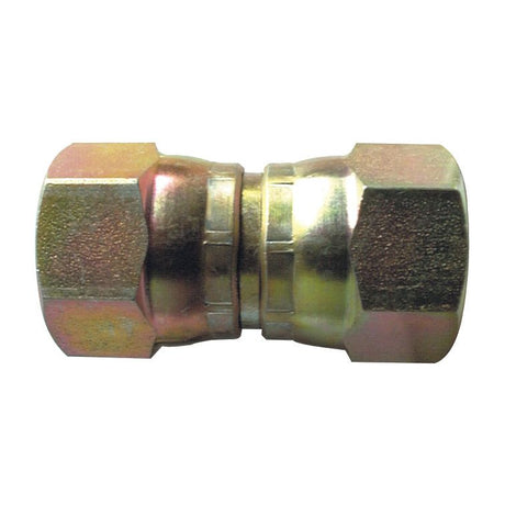 The Sparex Hydraulic Adaptor (Part No. S.12030) is a brass coupling connector with hexagonal ends and a threaded cylindrical midsection, designed as a 9/16'' JIC Swivel Female hydraulic adaptor.