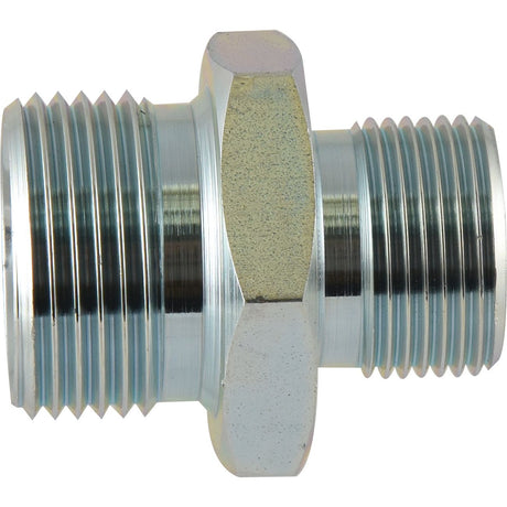 A metal pipe fitting with a hexagonal nut in the center, featuring BSP Male threads on both ends—ideal for use as a Hydraulic Adaptor by Sparex. This is the Hydraulic Adaptor 3/4'' BSP Male x 1'' BSP Male, Sparex Part No. S.12093.