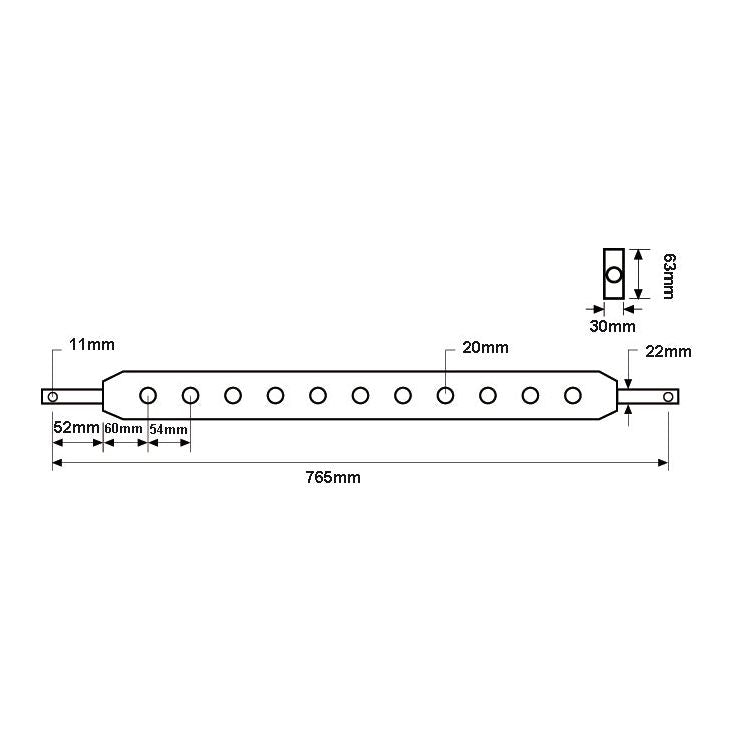 Linkage Drawbar (Cat. 1) No. holes: 11, 765mm
 - S.125 - Farming Parts