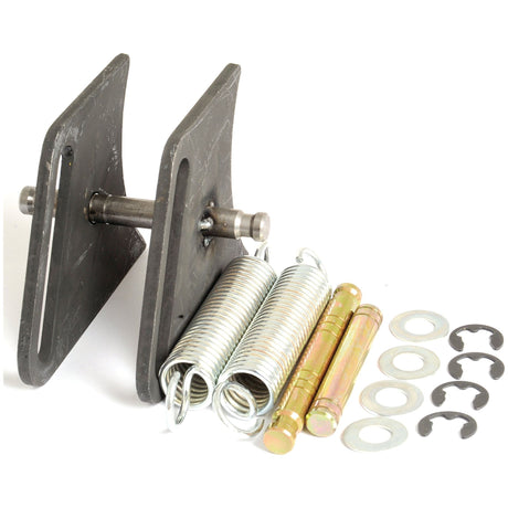 Introducing the TRAILER BRAKE ASSEMBLY-ROUND from Sparex (Sparex Part No.S.12700), a comprehensive set of metal hardware components including two rectangular plates, bolts, springs, washers, and clips—perfect for use in your Trailer Brake Assembly needs.