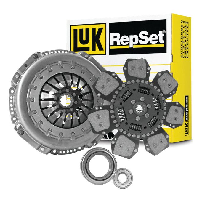 A Sparex Clutch Kit with Bearings (Sparex Part No.S.127066) is displayed, including a cerametallic clutch disc, pressure plate, release bearing, and pilot bearing in front of a branded yellow and white box.