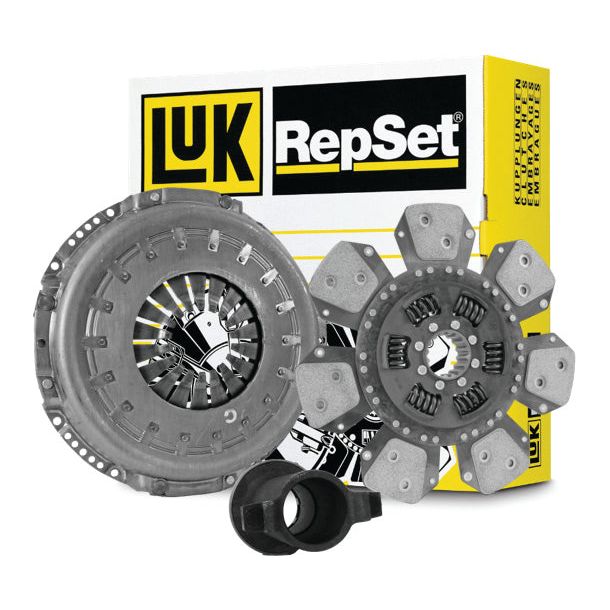 A Sparex Clutch Kit with Bearings - S.127342, featuring a single cover, flywheel, cerametallic disc, and release bearing, displayed in front of its packaging.