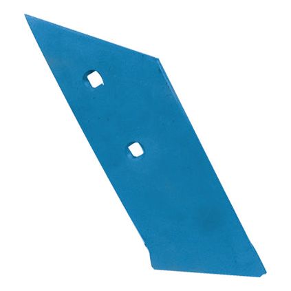 A blue, flat, metal agricultural tool part with two bolt holes in the middle, known as the Share Point - RHThickness (Fiskars), compatible with Fiskars fasteners and listed under Sparex Part No. S.127539.