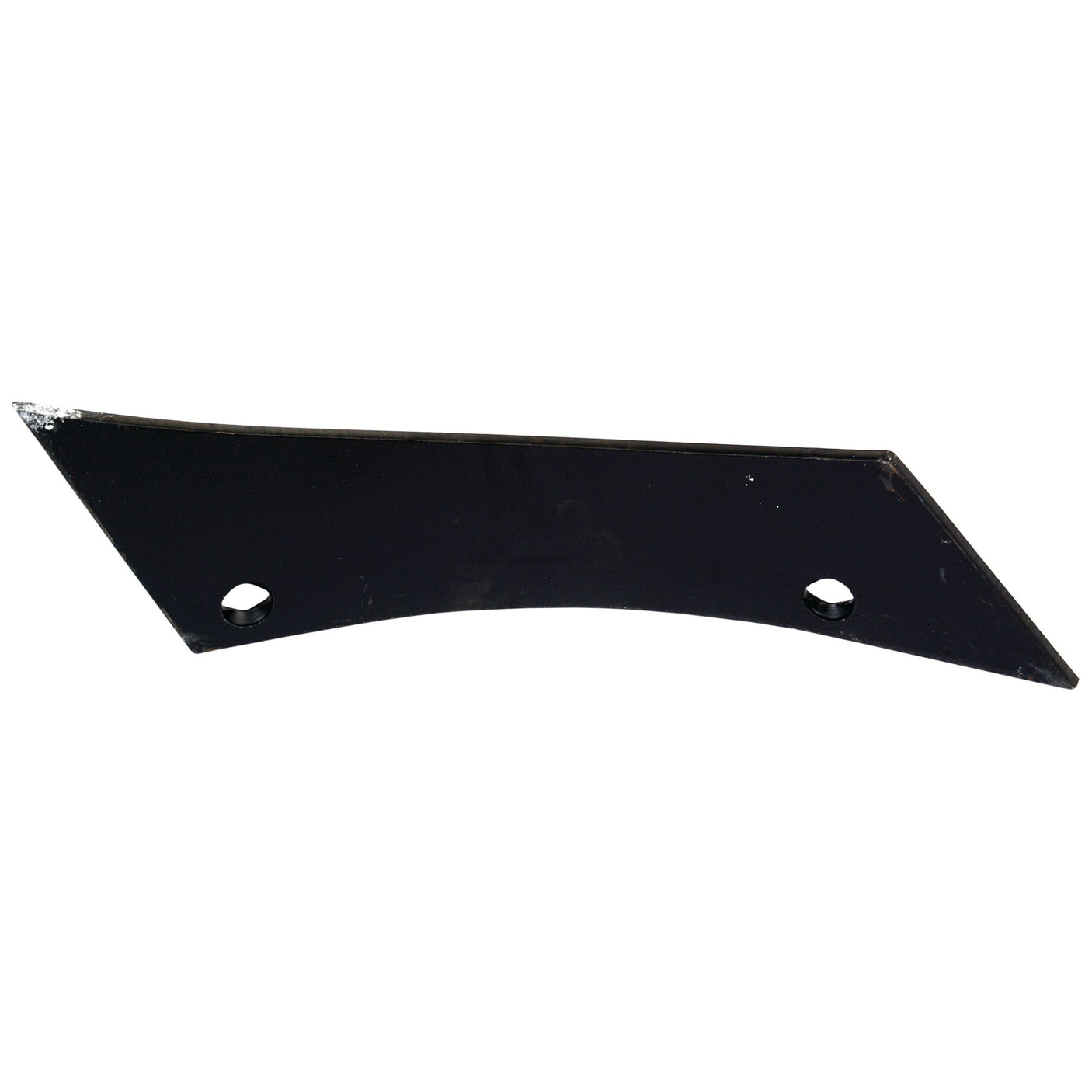 A black, curved metal blade featuring two holes near the ends, named Shin - LH (Gregoire Besson) with Sparex Part No. S.127754, is ideal for use with Gregoire Besson fasteners and is compatible as Sparex equipment (To fit as: 173325).