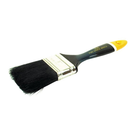 Introducing the Sparex Flat Paintbrush - Deluxe, 25mm (Part No. S.12775), which boasts a sleek black handle, premium black bristles, a durable metal ferrule, and a distinctive yellow tip.