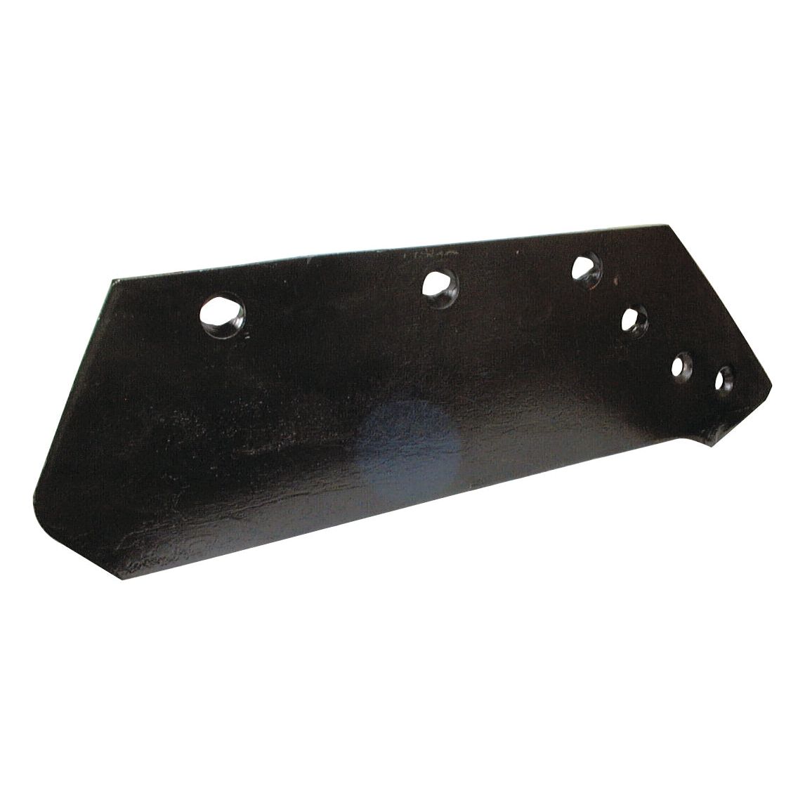 A flat, rectangular black metal plate, Share - RH model by Sparex, with five holes of varying sizes arranged along the top edge, measuring 14'' (355mm), designed to fit Kuhn as 622166 | Sparex Part No.S.127766.