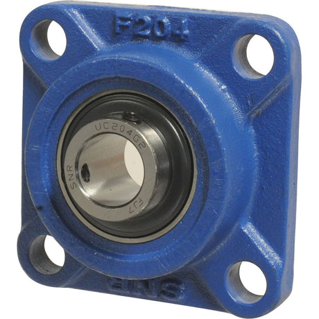 A precision-engineered blue square flanged bearing housing with an integrated rotating bearing, labeled "UCF207" under the Sparex brand and known for its quality as the NTN SNR Four-Bolt Flanged Unit (Sparex Part No. S.129726).