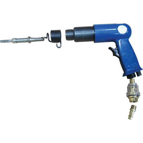 A Sparex Pneumatic Hammer U20, Sparex Part No. S.130039, featuring a blue handle and a metal chisel attachment connected to a pneumatic hose connector, isolated on a white background.