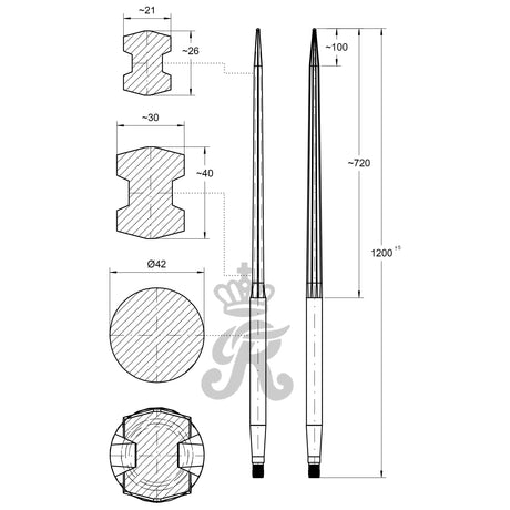 Loader Tine - Straight 1,200mm, (H - fluted)
 - S.130041 - Farming Parts