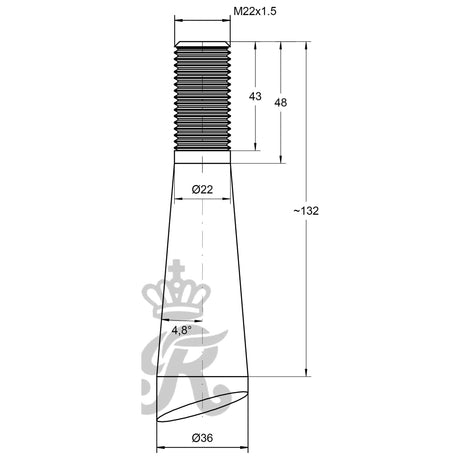 Loader Tine -  600mm, Thread size: M22 x 1.50 (H - fluted)
 - S.130800 - Farming Parts